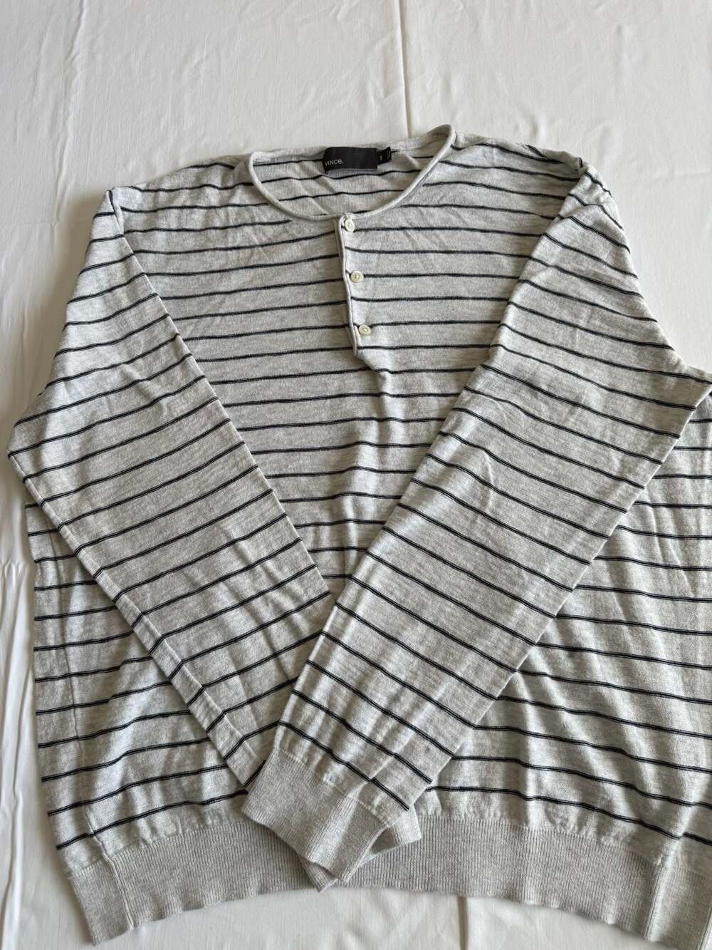 Vince. Striped Henley Size XXL Grey Black Long Sleeve Pullover minimalist